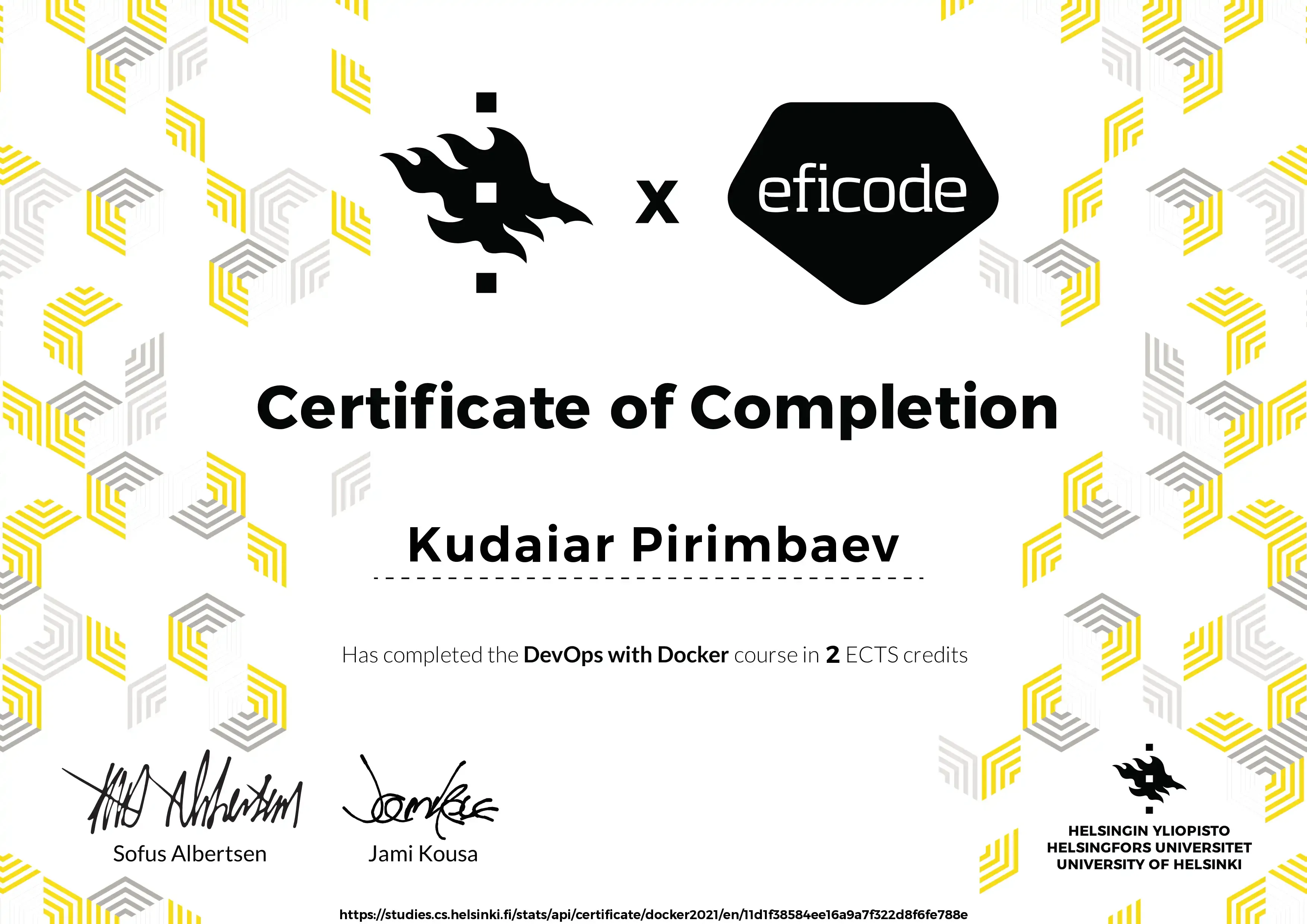 DevOps With Docker Certificate