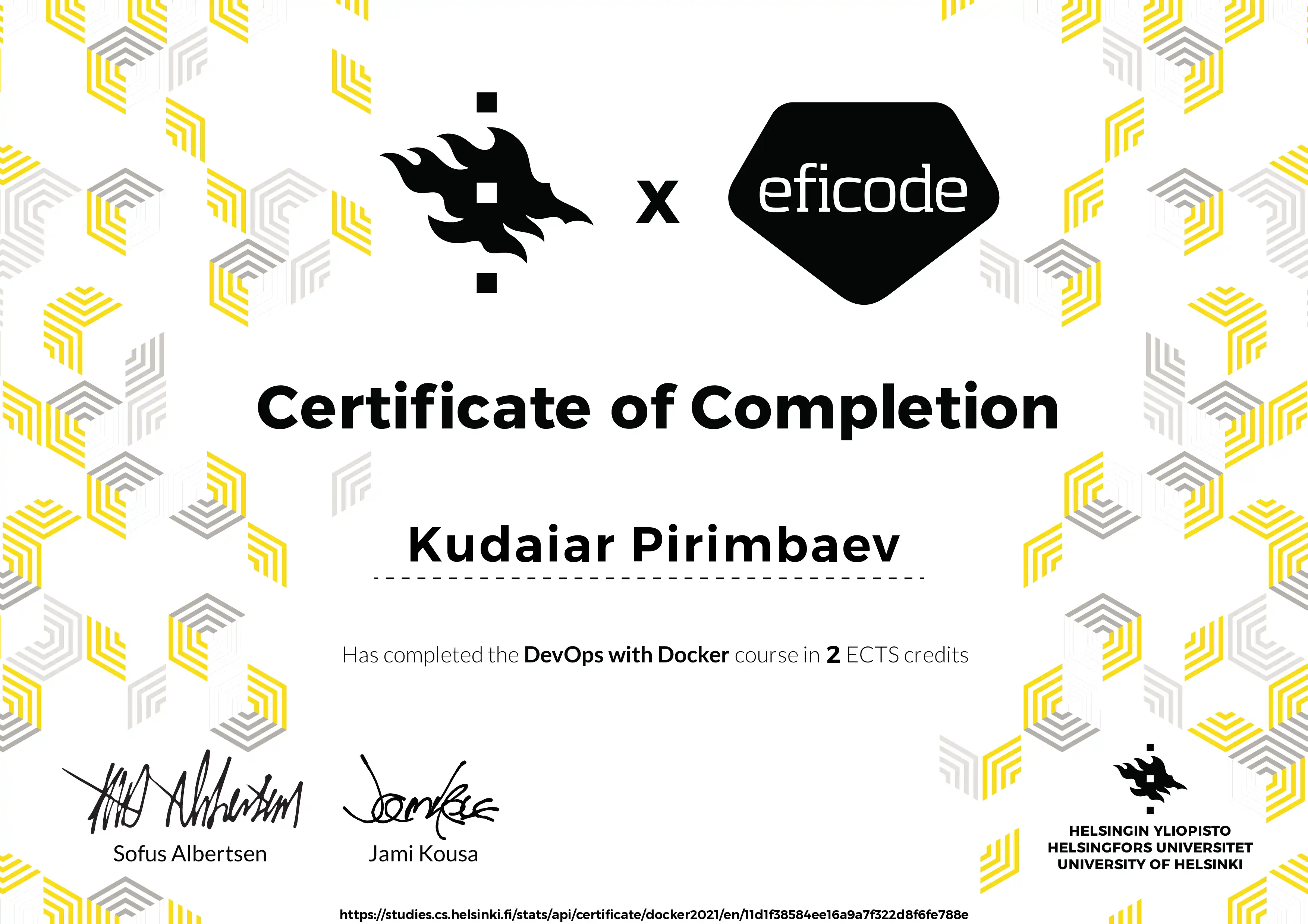 DevOps With Docker Certificate