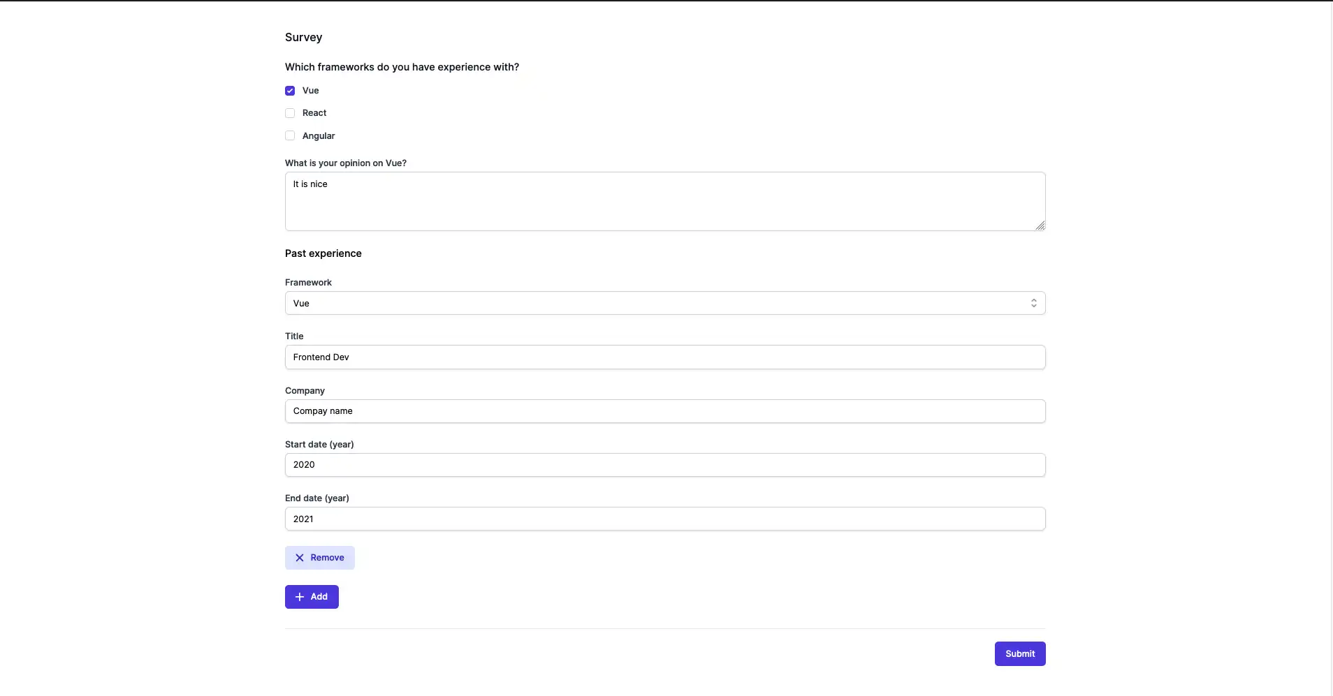 Dynamic Form Screenshot