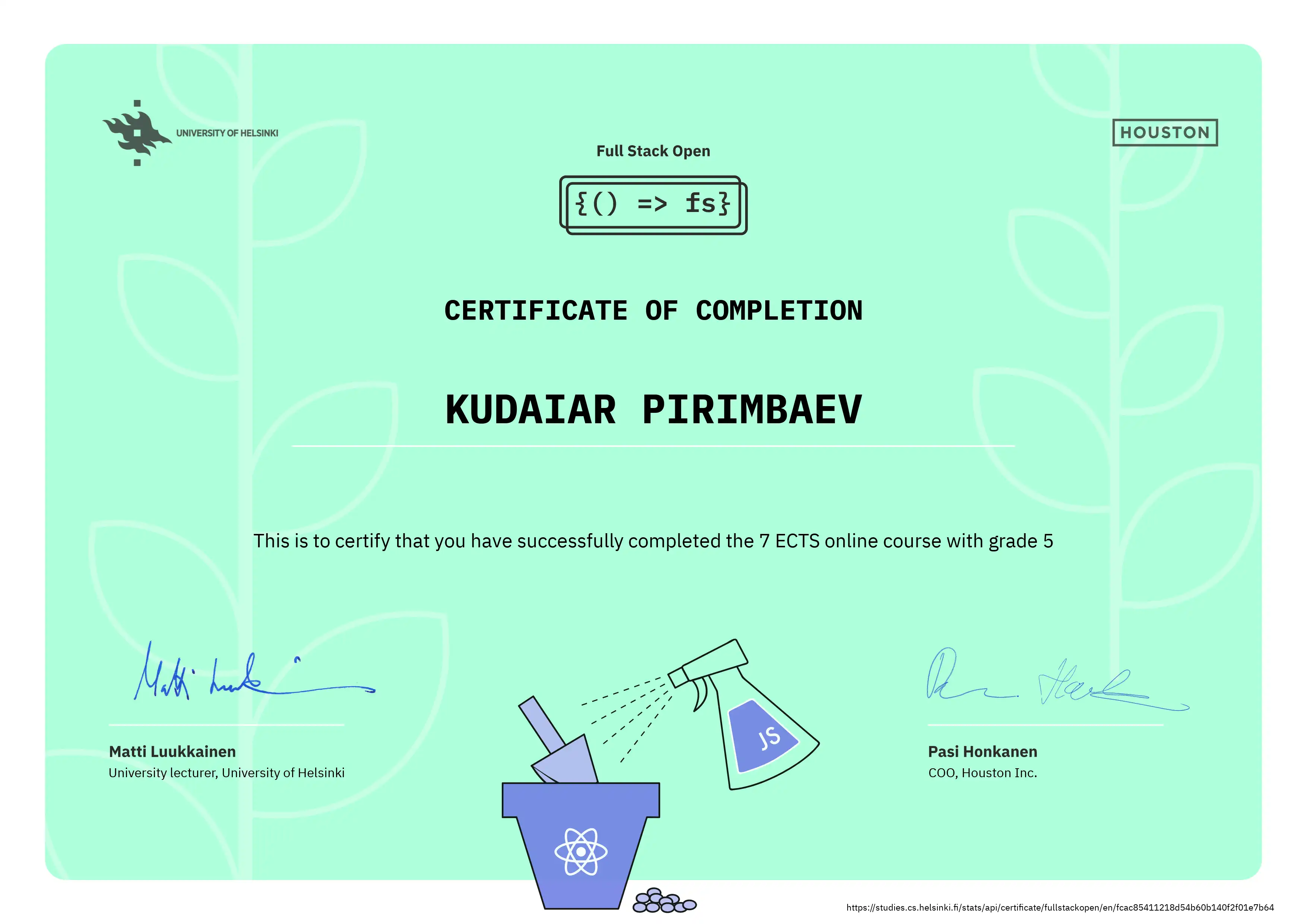 Full Stack Open Certificate